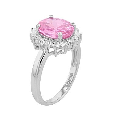 Rosabella Sterling Silver Pink Cubic Zirconia Halo Ring