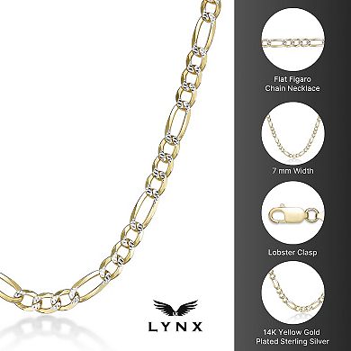 Men's LYNX 14k Gold Over Silver 7.6mm Flat Figaro Chain Necklace