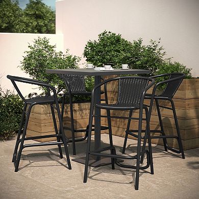 Flash Furniture Lila Commercial Grade Rattan Indoor / Outdoor Restaurant Barstool 4-piece Set