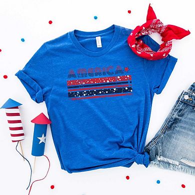 America With Stars And Stripes Short Sleeve Graphic Tee