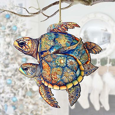 Coastal Decorations - Turtles Wooden Ornaments By G.debrekht