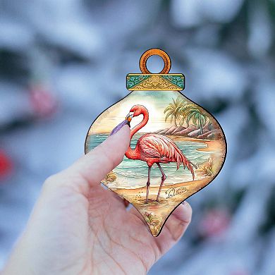 Holiday Coastal Decor - Flamingo Charm Wooden Ornaments By G. Debrekht