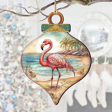 Holiday Coastal Decor - Flamingo Charm Wooden Ornaments By G. Debrekht
