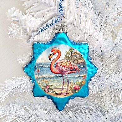 Nautical Christmas Ornaments - Flamingo Keepsake Glass Ornaments By G. Debrekht