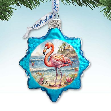 Nautical Christmas Ornaments - Flamingo Keepsake Glass Ornaments By G. Debrekht