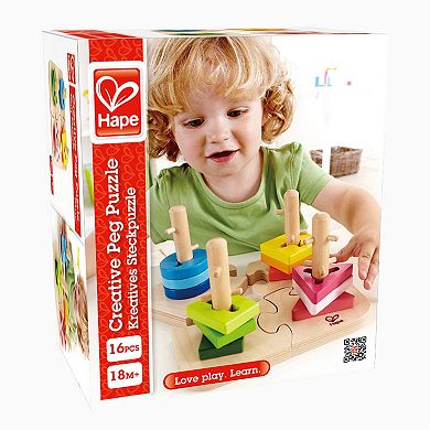 Hape Creative 16-Piece Wooden Stacking Shape Puzzle Toy