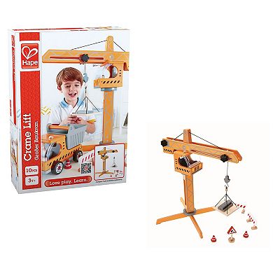 Hape Playscapes Crane Lift Playset Yellow Construction Toy Set