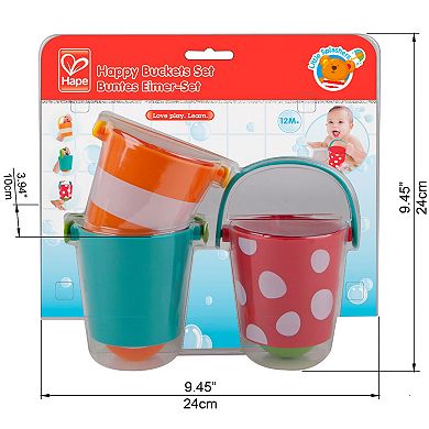 Hape Happy Buckets 3 Water Wheel Bath Time Toys Set