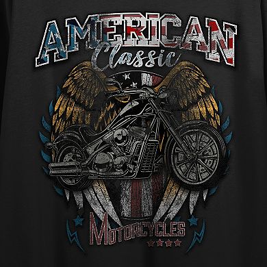 Juniors American Classic Motorcycles Faded Crewneck Boxy Graphic Tee