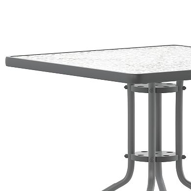 Flash Furniture Barker Silver Square Tempered Glass Metal Table