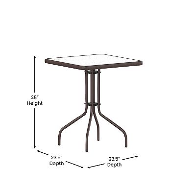 Flash Furniture Lila 23.5'' Square Glass Top Metal Table with 2 Bronze Aluminum Slat Stack Chairs