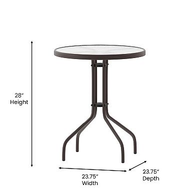 Flash Furniture Lila 23.75'' Round Glass Top Metal Table with 2 Silver Aluminum Slat Stack Chairs