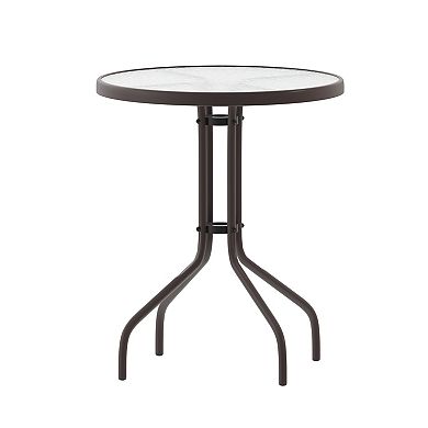 Flash Furniture Lila 23.75'' Round Glass Top Metal Table with 2 Silver Aluminum Slat Stack Chairs