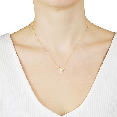 Main and Sterling Gold Over Silver Cubic Zirconia Heart Necklace