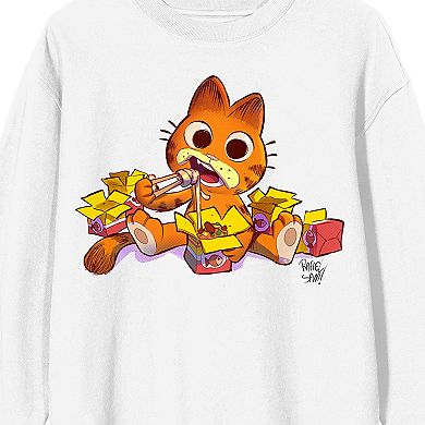 Juniors' Garfield Eating Takeout Long Sleeve Graphic Tee