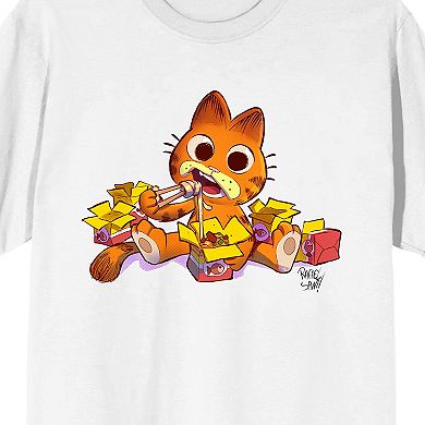 Juniors' Garfield Eating Crewneck Graphic Tee