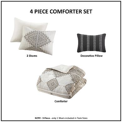 Madison Park Alba 4-Piece Printed Comforter Set with Throw Pillow