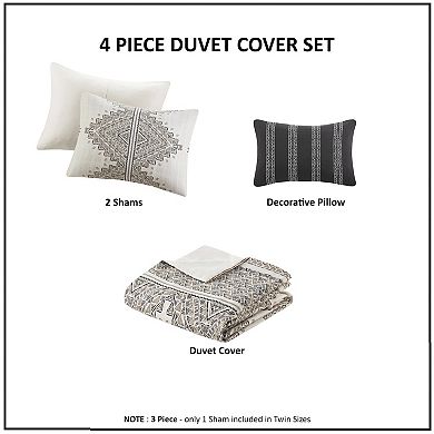Madison Park Alba 4-Piece Printed Duvet Cover Set with Throw Pillow