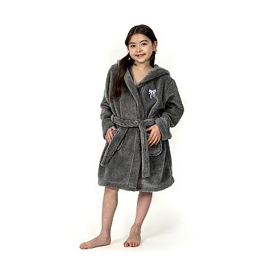 Linum Home Textiles Kids Super Plush Hooded Purple Bow Bath Robe