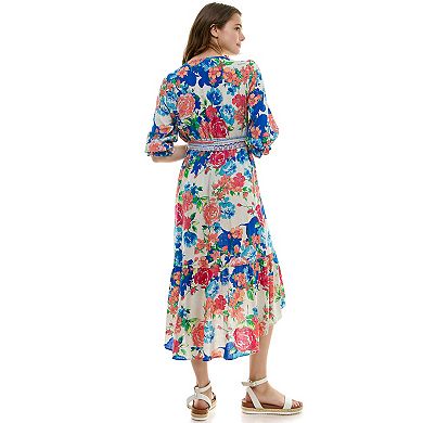 Women's Figueroa & Flower V-Neck Belted High-Low Midi Dress