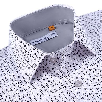 Suslo Couture Mens Four-way Stretch Short Sleeve Polka Dot Shirt