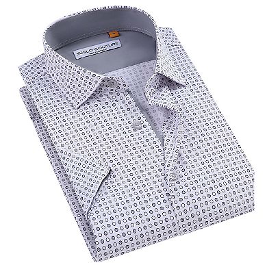 Suslo Couture Mens Four-way Stretch Short Sleeve Polka Dot Shirt