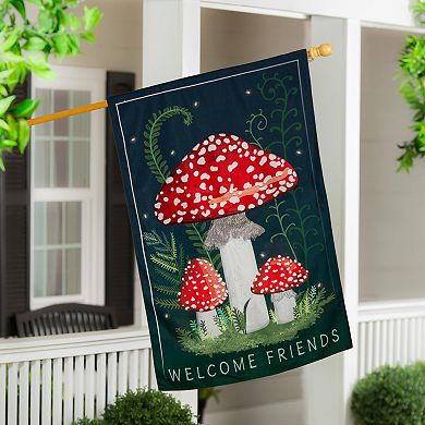 Evergreen Enterprises Red Cap Mushroom Trio Welcome Friends House Flag