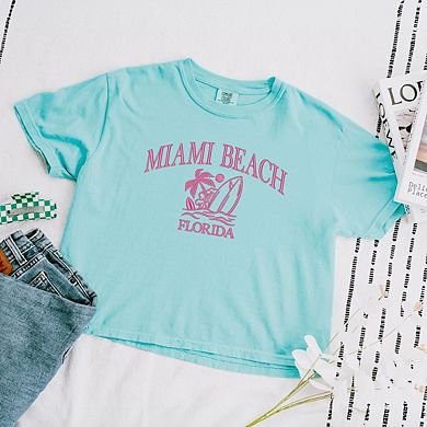 Embroidered Miami Beach Florida Relaxed Fit Cropped Tee