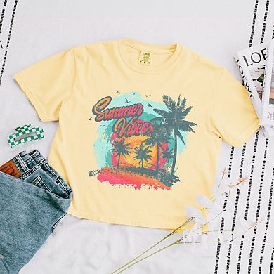 Summer Vibes Vintage Relaxed Fit Cropped Tee