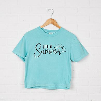 Hello Summer Sun Relaxed Fit Cropped Tee