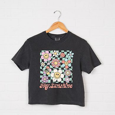 Hey Sunshine Flowers Relaxed Fit Cropped Tee