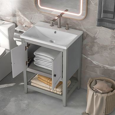 Merax Modern Sleek Bathroom Vanity Whit Ceramic Sink