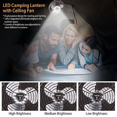Black, 10400mah Portable Camping Fan With Led Light