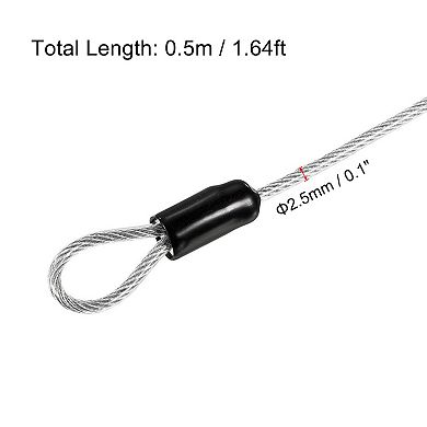2.5mmx0.5m Coated Security Steel Cable Luggage Lock Wire Rope Double Loop