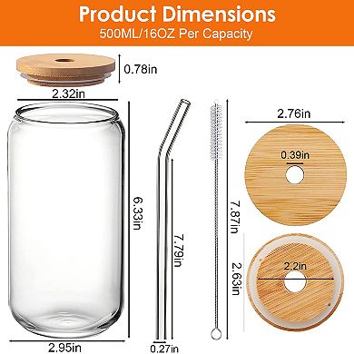 Mason Jar Cups With Lid Reusable Glass Beer Can With Wooden Lids Set Of 6