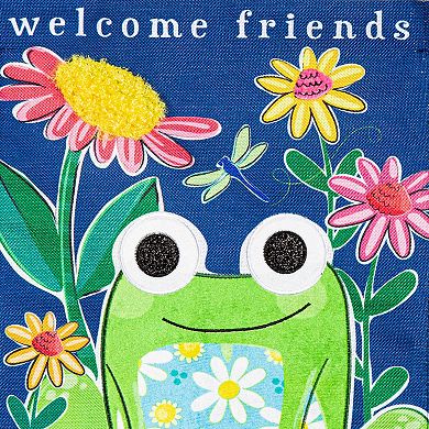 Evergreen Enterprises Crouched Frog Welcome Friends Garden Flag