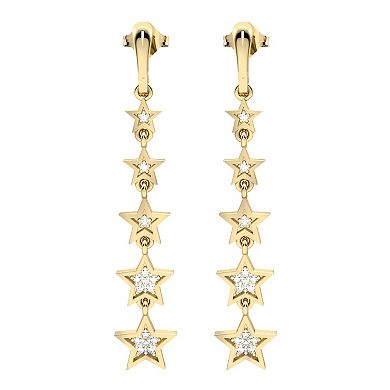 10k Gold Diamond Drop Star Earrings