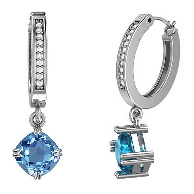 10k White Gold Blue Topaz & Diamond Accent Dangle Earrings