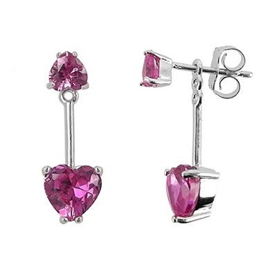 Sterling Silver Lab-Created Pink Sapphire Front / Back Earrings