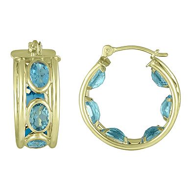 10k Gold Blue Topaz Huggie Hoop Earrings