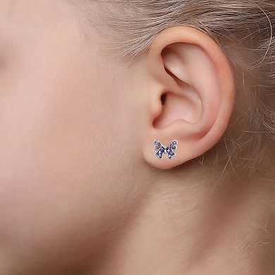 Charming Girl Kids' Sterling Silver Crystal Stud & Butterfly Earring Duo Set