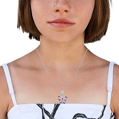 Charming Girl Kids' Sterling Silver Multicolor Crystal Butterfly Pendant Necklace