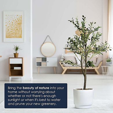 Botanica Home American Art Decor Artificial Olive Tree in White Ceramic Pot with Pedestal - 48"