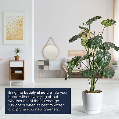 Botanica Home American Art Decor Artificial Monstera Tree in White Ceramic Pot with Pedestal - 48"