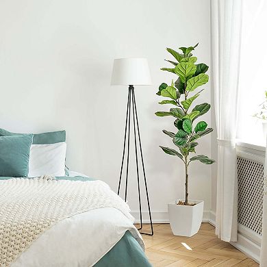 Botanica Home American Art Decor Artificial Fiddle Fig Tree in White Square Ceramic Pot - 60"