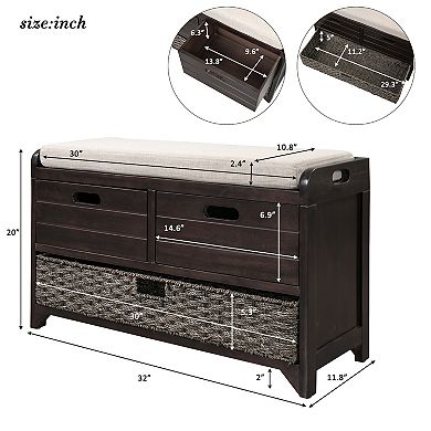 Merax Storage Bench with Removable Basket and 2 Drawers