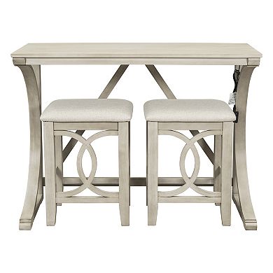 Merax Farmhouse 3-Piece Counter Height Dining Table Set with USB Port and Upholstered Stools