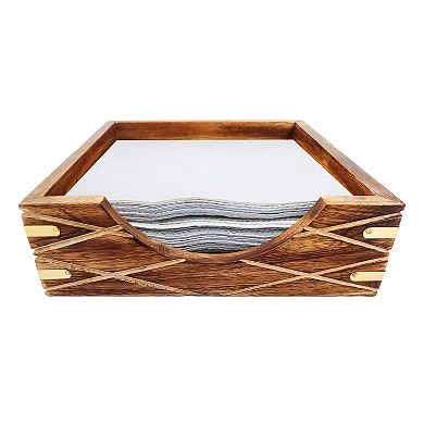 Square Tabletop Decorative Wood Napkin Holder for Kitchen, Dining Table and Counter Tops