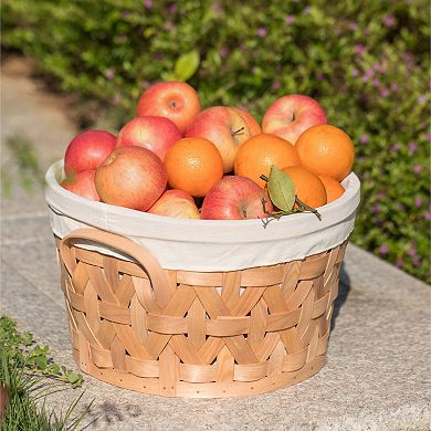 Wooden Round Display Basket Bins, Lined With White Fabric, Food Gift Basket, Medium