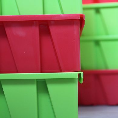 Set Of 2 Plastic Storage Stacking Bins, Red